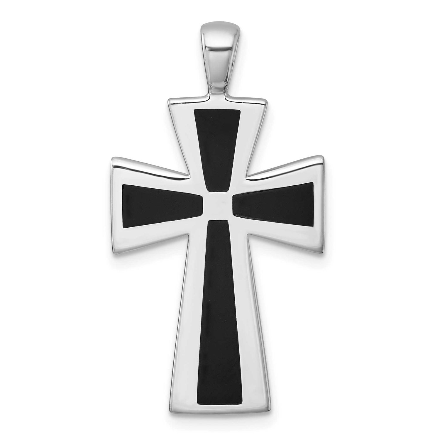 Polished Black Resin Cross Pendant Sterling Silver Rhodium-Plated, MPN: QC11624, UPC: