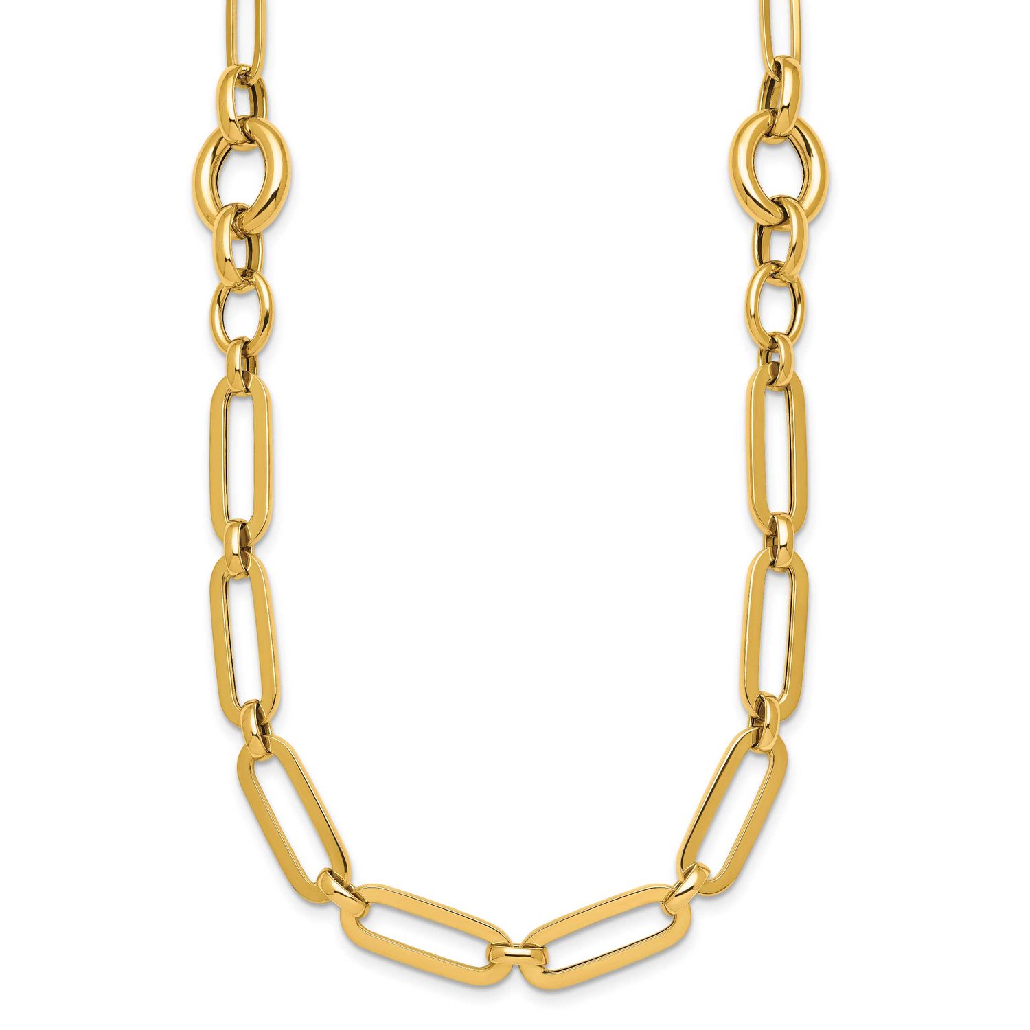 17.25 Inch Fancy Paperclip Link Necklace 14k Gold Polished, MPN: SF3250-17.25, UPC: