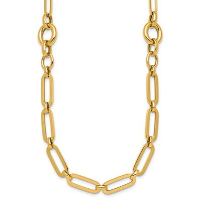 17.25 Inch Fancy Paperclip Link Necklace 14k Gold Polished, MPN: SF3250-17.25, UPC: