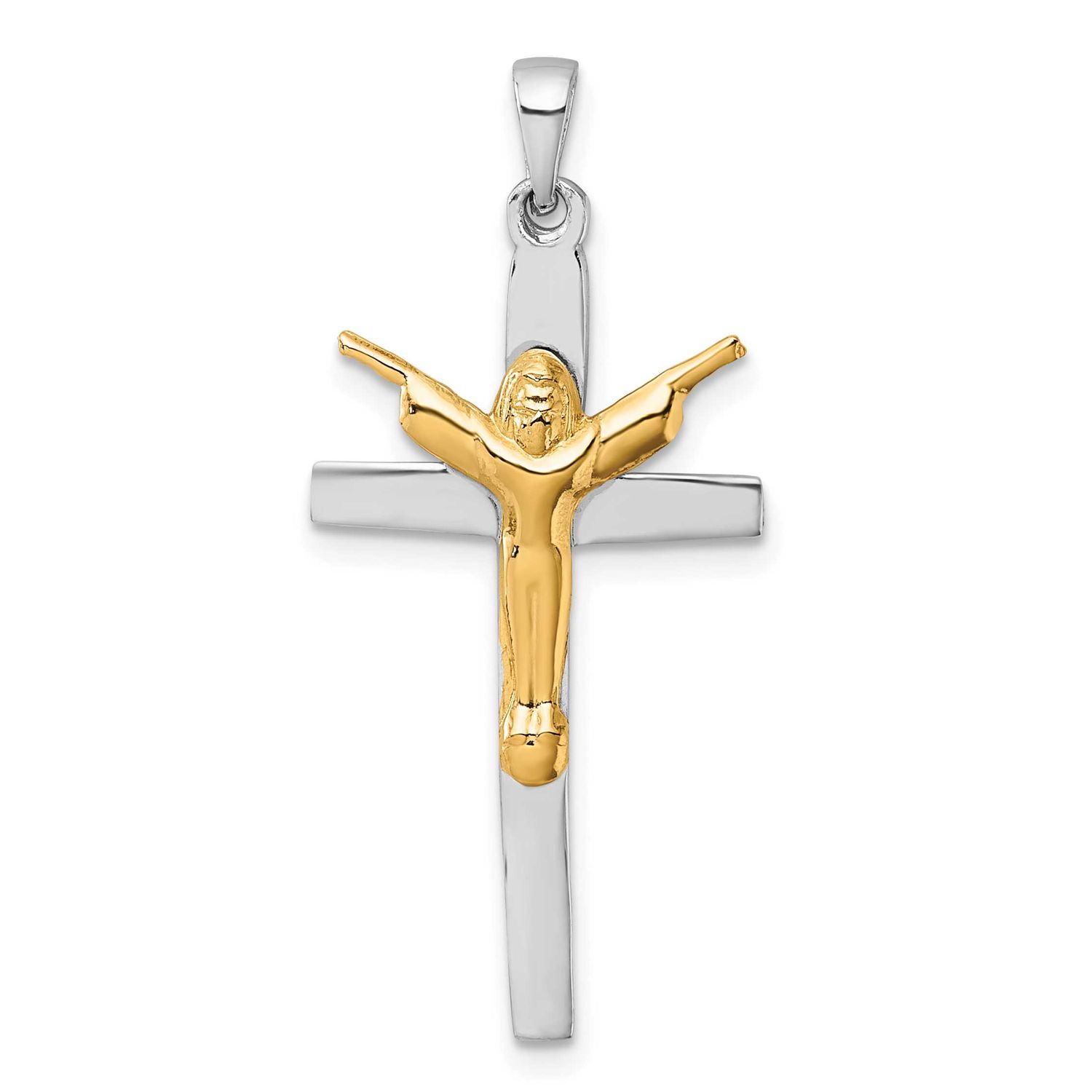 Gold-Tone Crucifix with Raised Arms Pendant Sterling Silver Rhodium-Plated, MPN: QC11652, UPC: