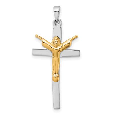 Gold-Tone Crucifix with Raised Arms Pendant Sterling Silver Rhodium-Plated, MPN: QC11652, UPC: