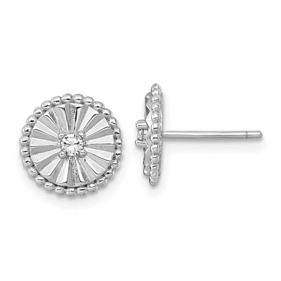 Textured CZ Circle Post Earrings Sterling Silver Rhodium-Plated Polished, MPN: QG6980E, UPC: