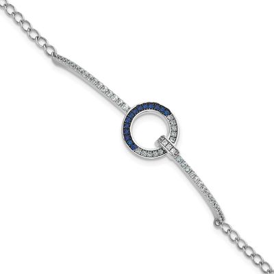White and Black Rhodium-Plated White and Blue CZ Open Circle 7.25 Inch Bracelet Sterling Silver, MP…