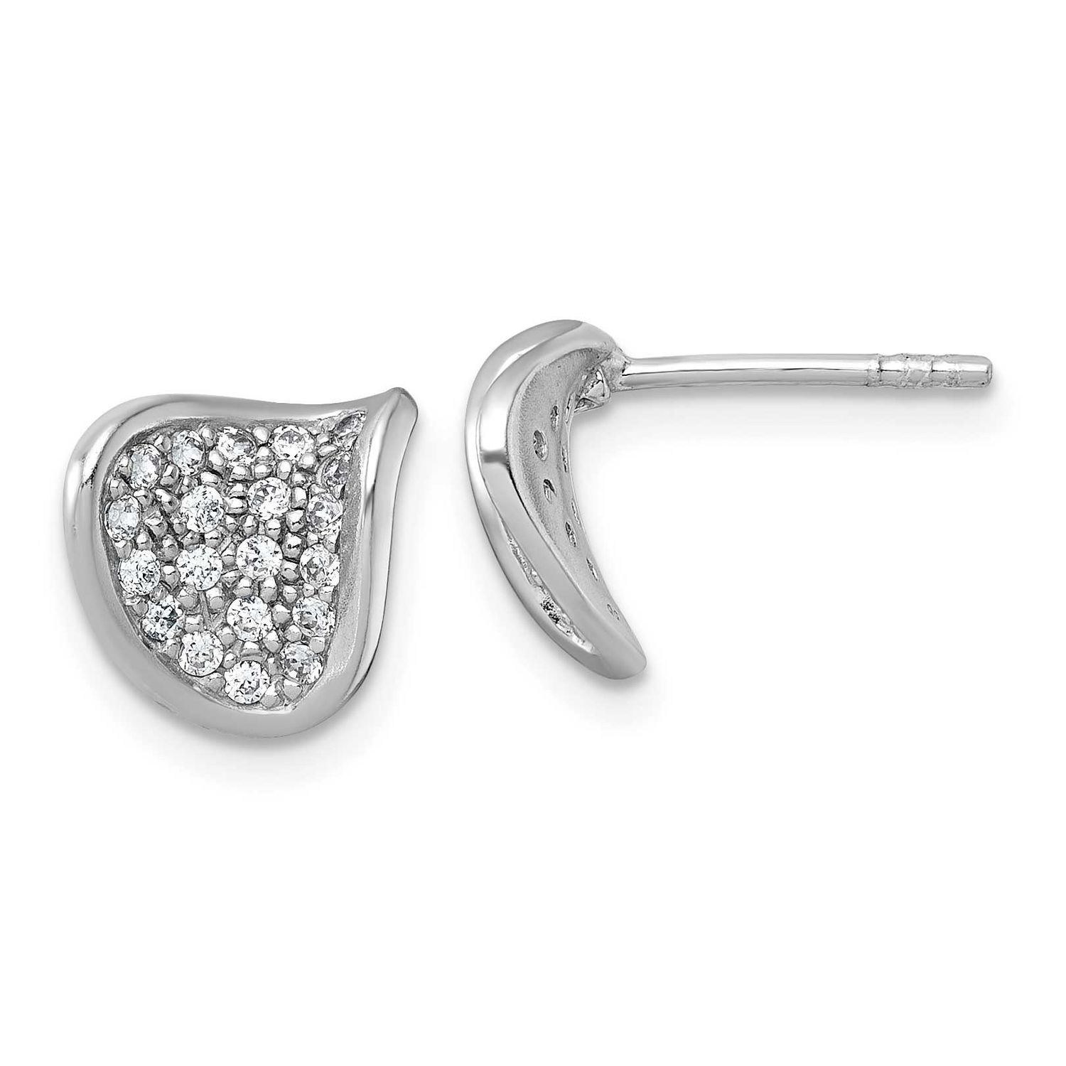 Polished Curved CZ Post Earrings Sterling Silver Rhodium-Plated, MPN: QG7166E, UPC: