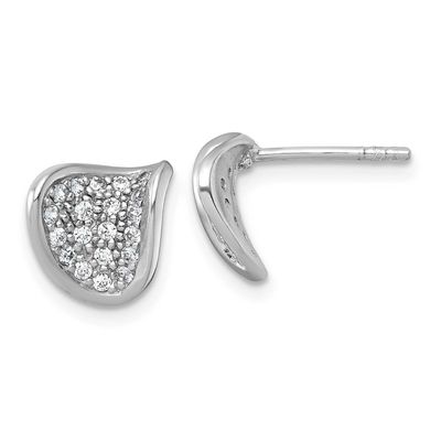 Polished Curved CZ Post Earrings Sterling Silver Rhodium-Plated, MPN: QG7166E, UPC:
