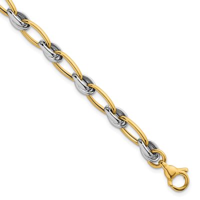 Fancy Oval Chain 7mm Bracelet 7.5 Inch 14K Two Tone Gold Polished, MPN: SF3241-7.5, UPC: