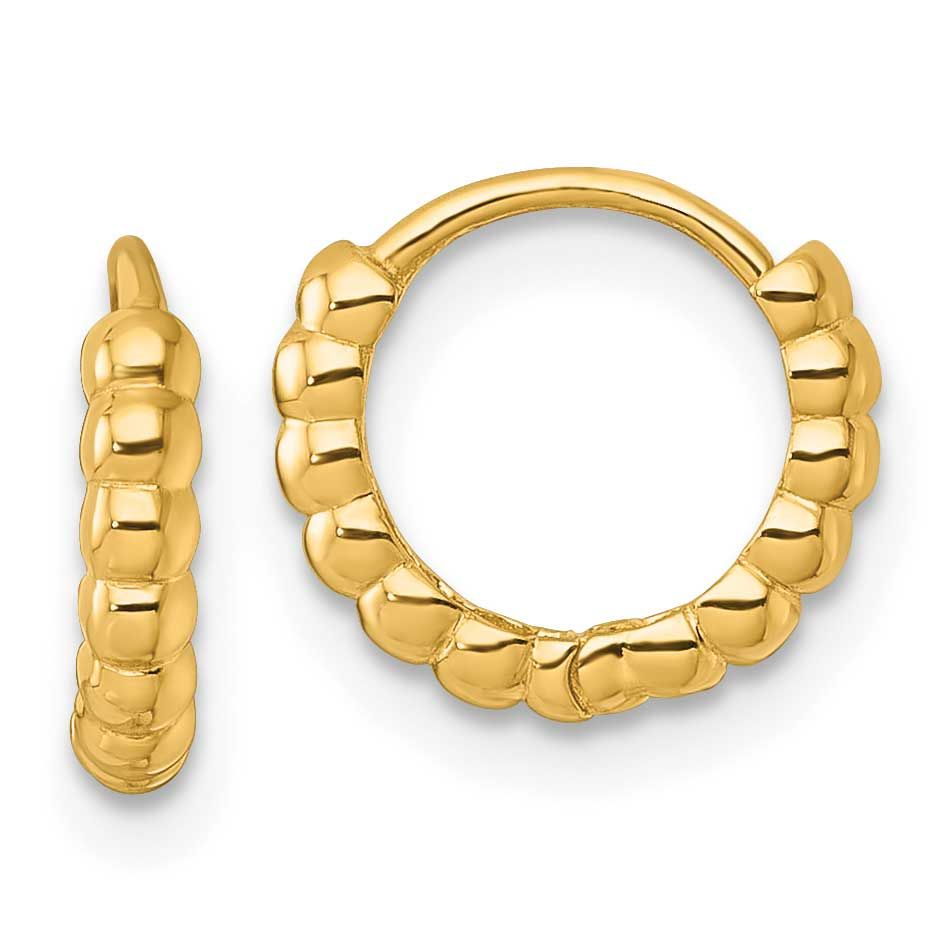 2.25mm Beaded Hinged Huggie Hoop Earrings 14k Gold Polished, MPN: TL1190, UPC: