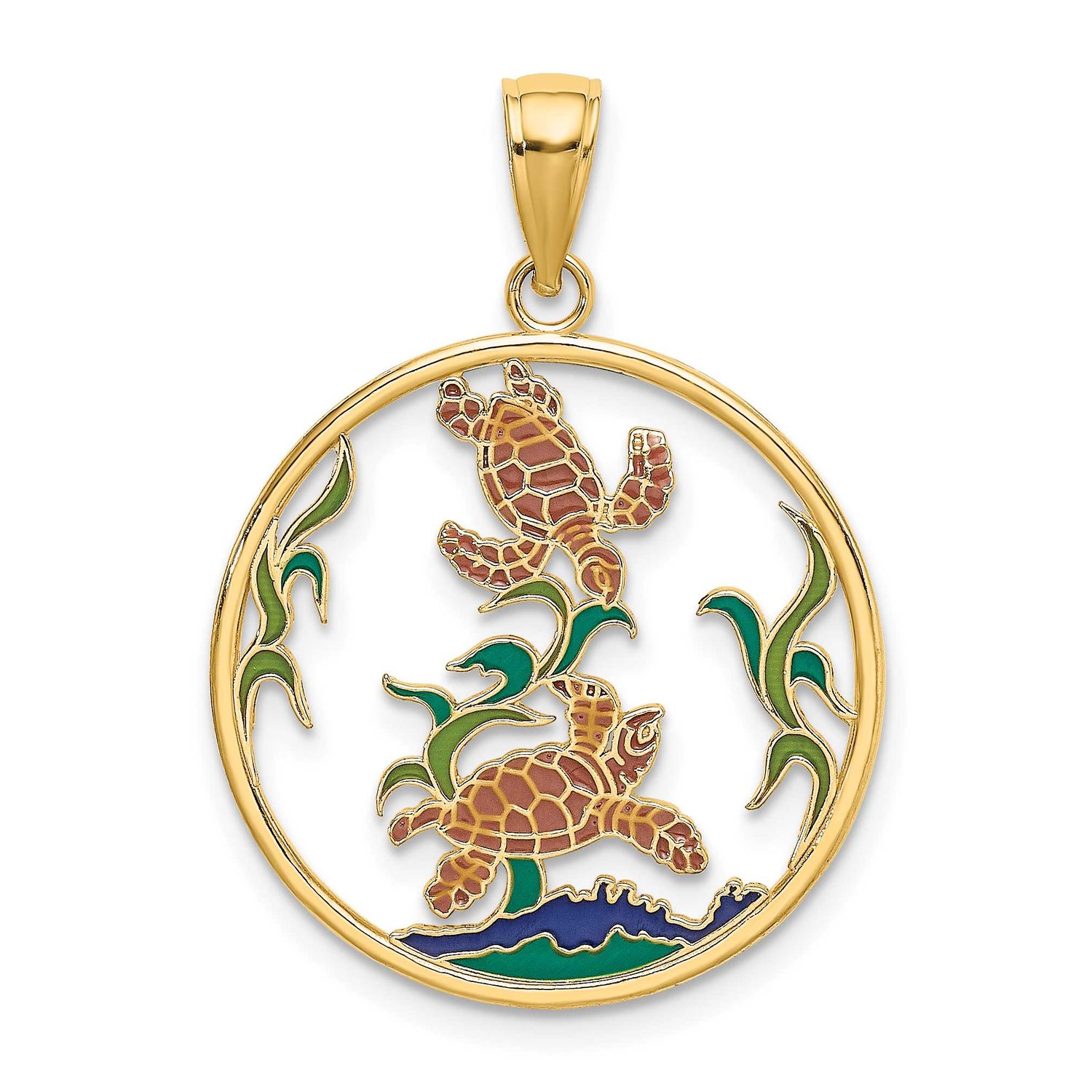 Enamel Sea Turtles In Circle Charm 14k Gold, MPN: K6869, UPC: 637218127528