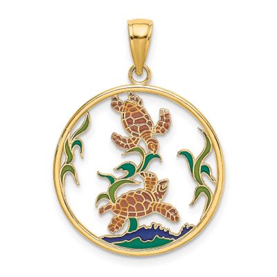 Enamel Sea Turtles In Circle Charm 14k Gold, MPN: K6869, UPC: 637218127528