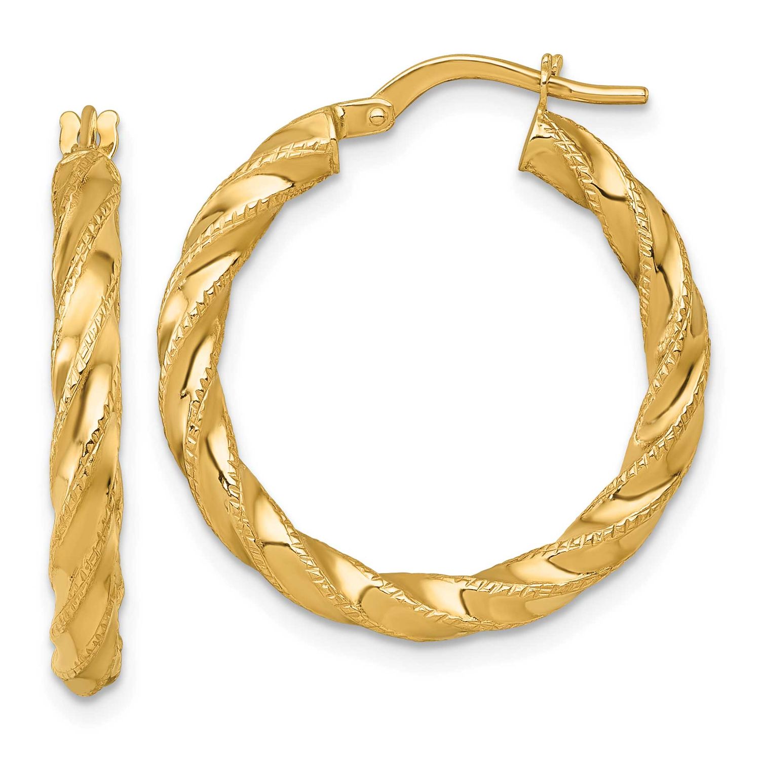 Diamond-Cut Twist Hoop Earrings 14k Gold Polished, MPN: TF2423, UPC: