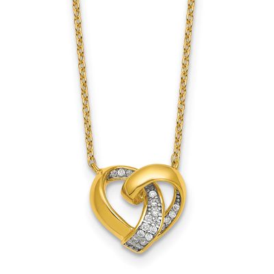 Gold-Tone CZ Love Knot Heart Necklace Sterling Silver Rhodium-Plated, MPN: QG7032GP-18, UPC: