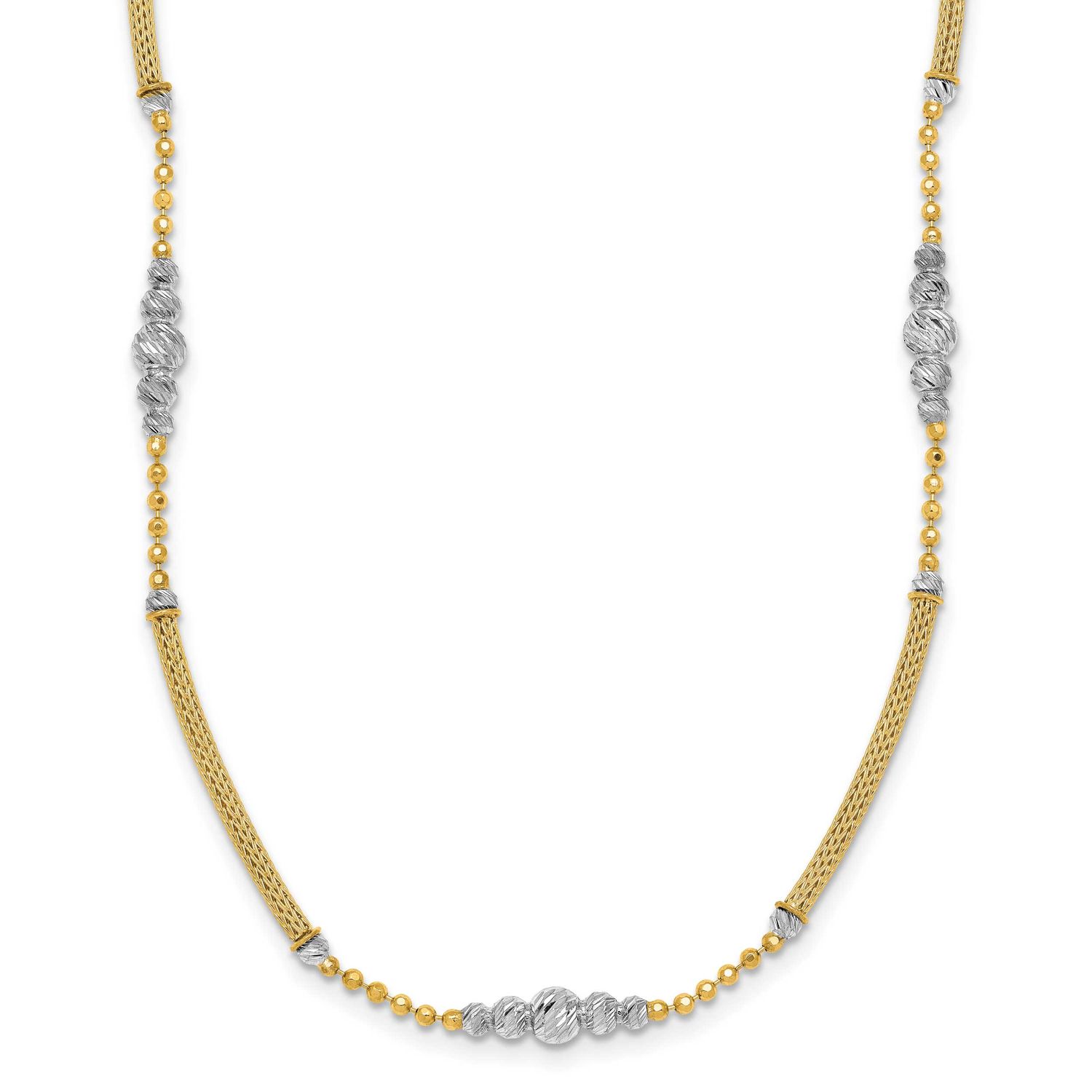 Woven Bars and Diamond-cut Beads Necklace 14k Two Tone Gold, MPN: SF3275-16.75, UPC: