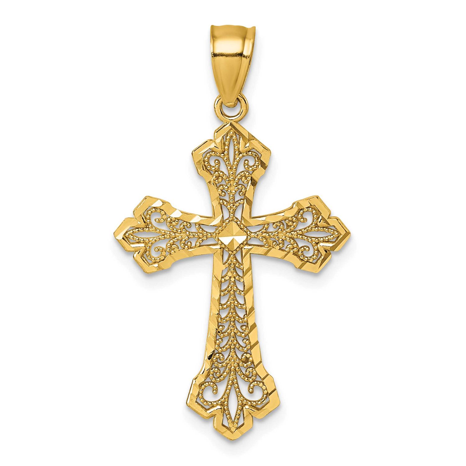 Diamond-Cut Filigree Textured Fancy Cross Pendant 14k Gold Polished, MPN: K10089, UPC: