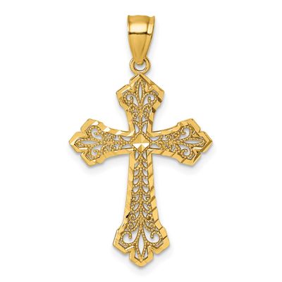 Diamond-Cut Filigree Textured Fancy Cross Pendant 14k Gold Polished, MPN: K10089, UPC: