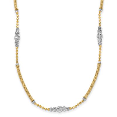 Woven Bars and Diamond-cut Beads Necklace 14k Two Tone Gold, MPN: SF3275-16.75, UPC: