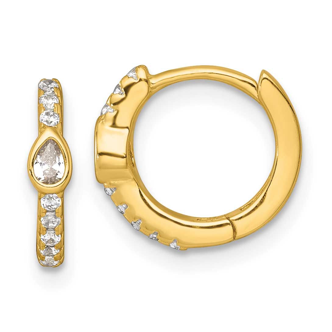 Round and Pear Shaped CZ Hinged Hoop Earrings Sterling Silver Gold-Tone, MPN: QE18118GP, UPC: