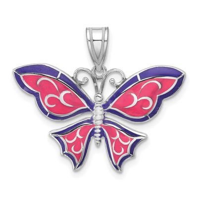 De-Ani Polished Enameled Purple Butterfly Pendant Sterling Silver Rhodium-Plated, MPN: QC9775, UPC:…