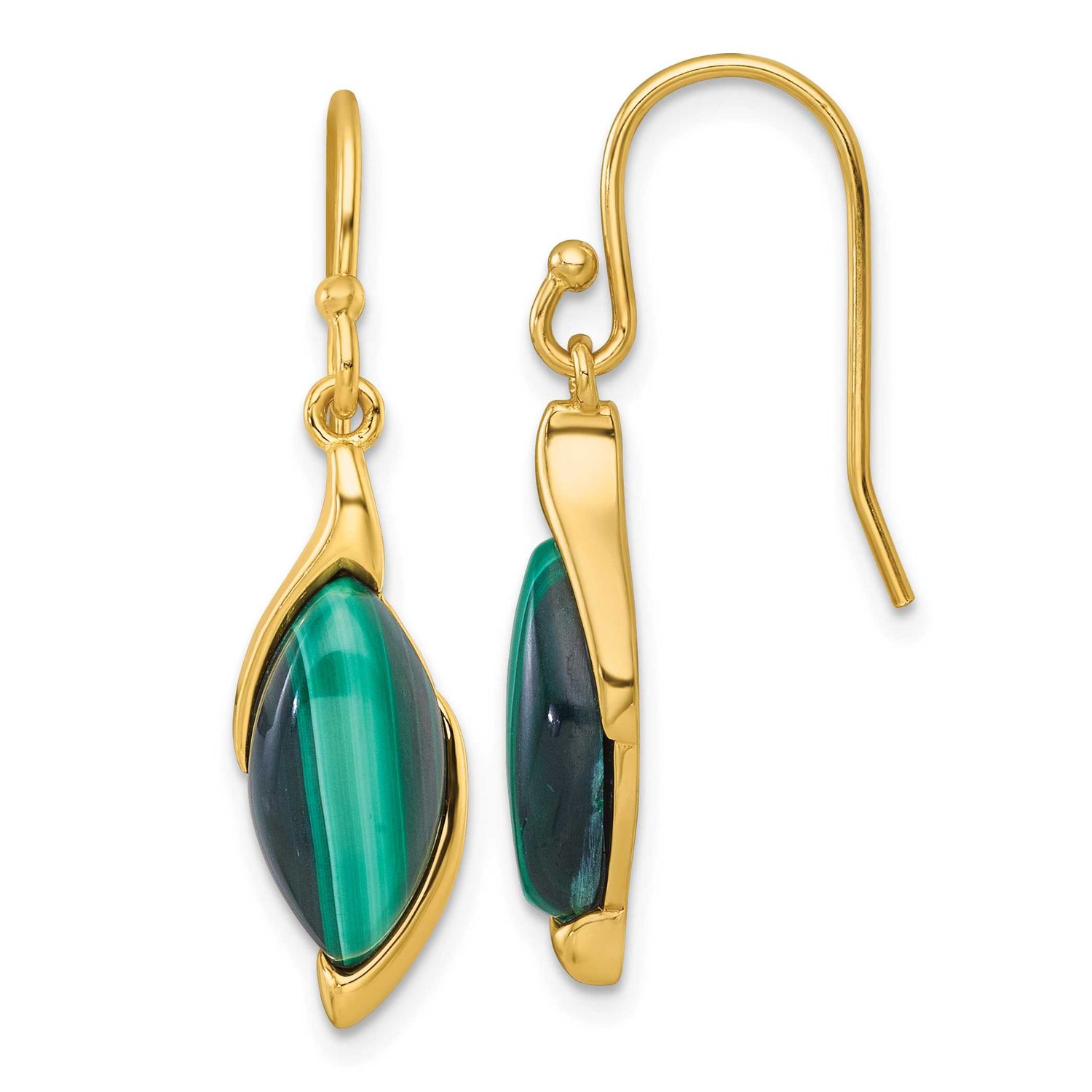 Fancy Malachite Dangle Earrings Sterling Silver Gold-Tone Polished, MPN: QG7188E, UPC: