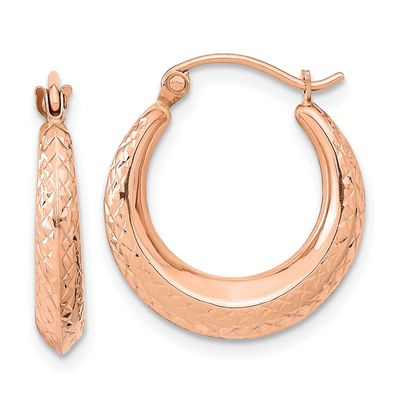 Rose Gold Textured Hollow Hoop Earrings 10k Gold, MPN: 10TF1206, UPC: