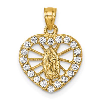 CZ Heart Our Lady of Guadalupe Pendant 14k Gold Polished, MPN: K10106, UPC: