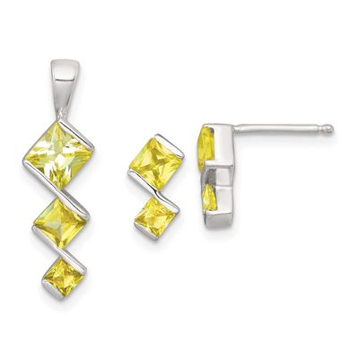 Yellow CZ Pendant and Post Earring Set Sterling Silver, MPN: QST287, UPC: