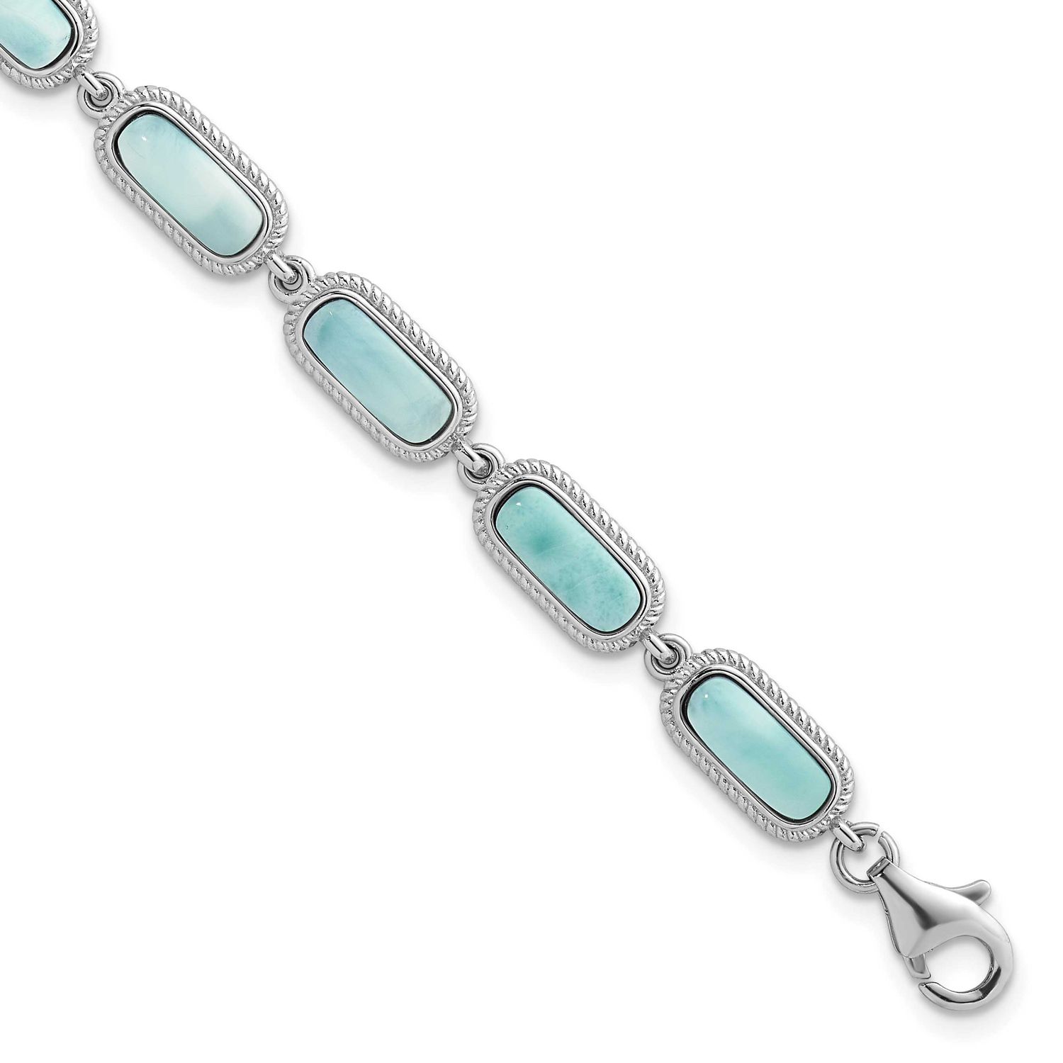 Larimar 7.5 Inch with .25 Inch Extension Bracelet Sterling Silver Rhodium-Plated Polished, MPN: QG7…