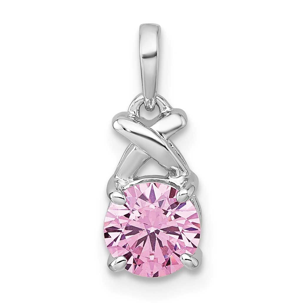 Polished Pink CZ x Pendant Sterling Silver Rhodium-Plated, MPN: QP5946, UPC: