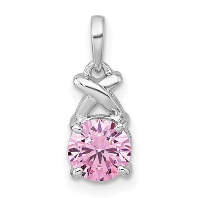 Polished Pink CZ x Pendant Sterling Silver Rhodium-Plated, MPN: QP5946, UPC: