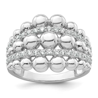 Polished and Beaded Fancy CZ Ring Sterling Silver Rhodium-Plated, MPN: QR7714, UPC: