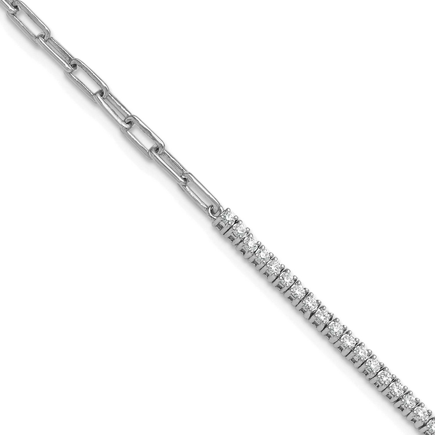 Polished Diamond Fancy Link with 1 Inch Extender Bracelet 14k White Gold, MPN: BM10282-073-WAA, UPC: