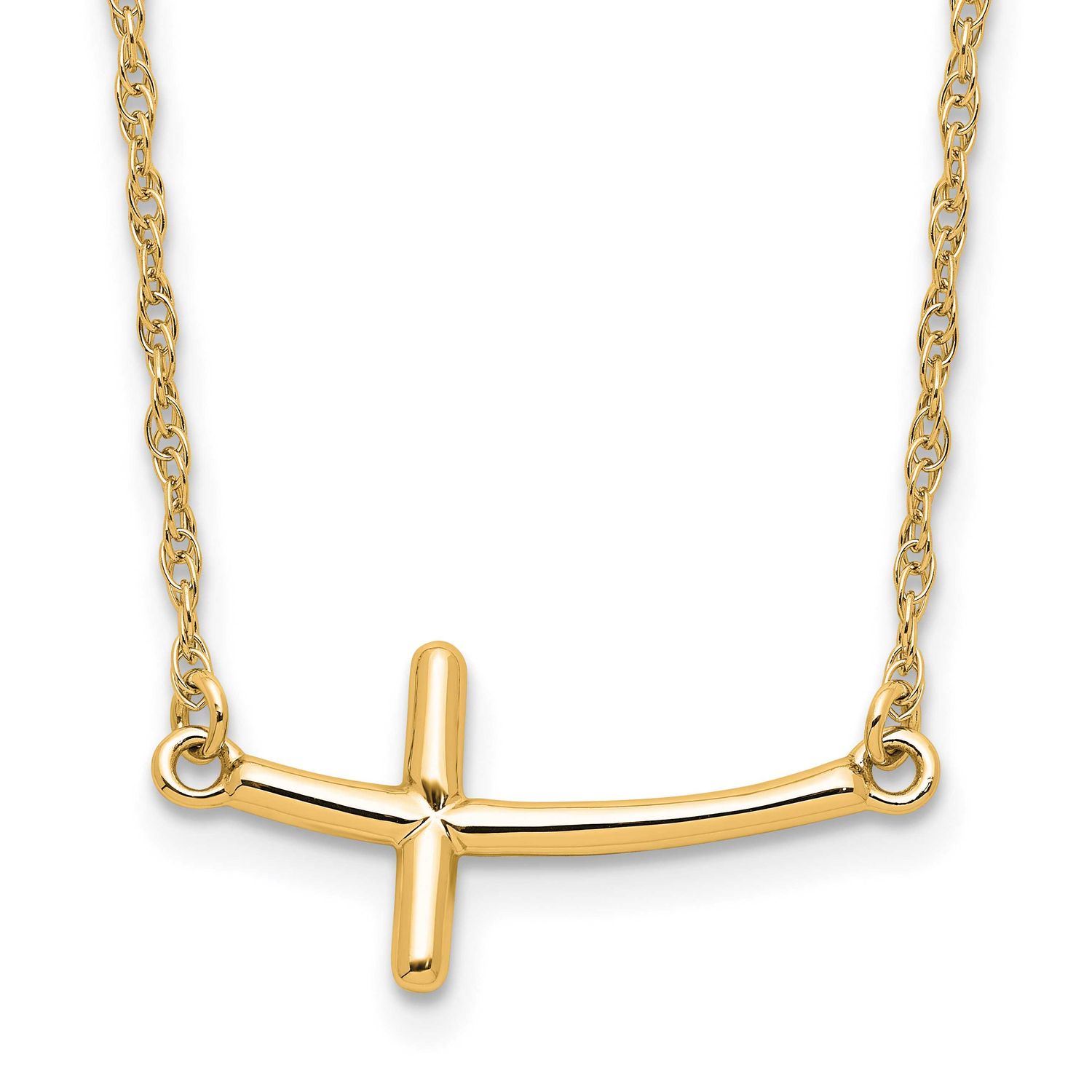 Large Sideways Curved Cross Necklace Sterling Silver Gold-Plated, MPN: QG3464Y-16, UPC: