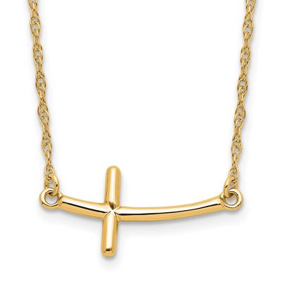 Large Sideways Curved Cross Necklace Sterling Silver Gold-Plated, MPN: QG3464Y-16, UPC: