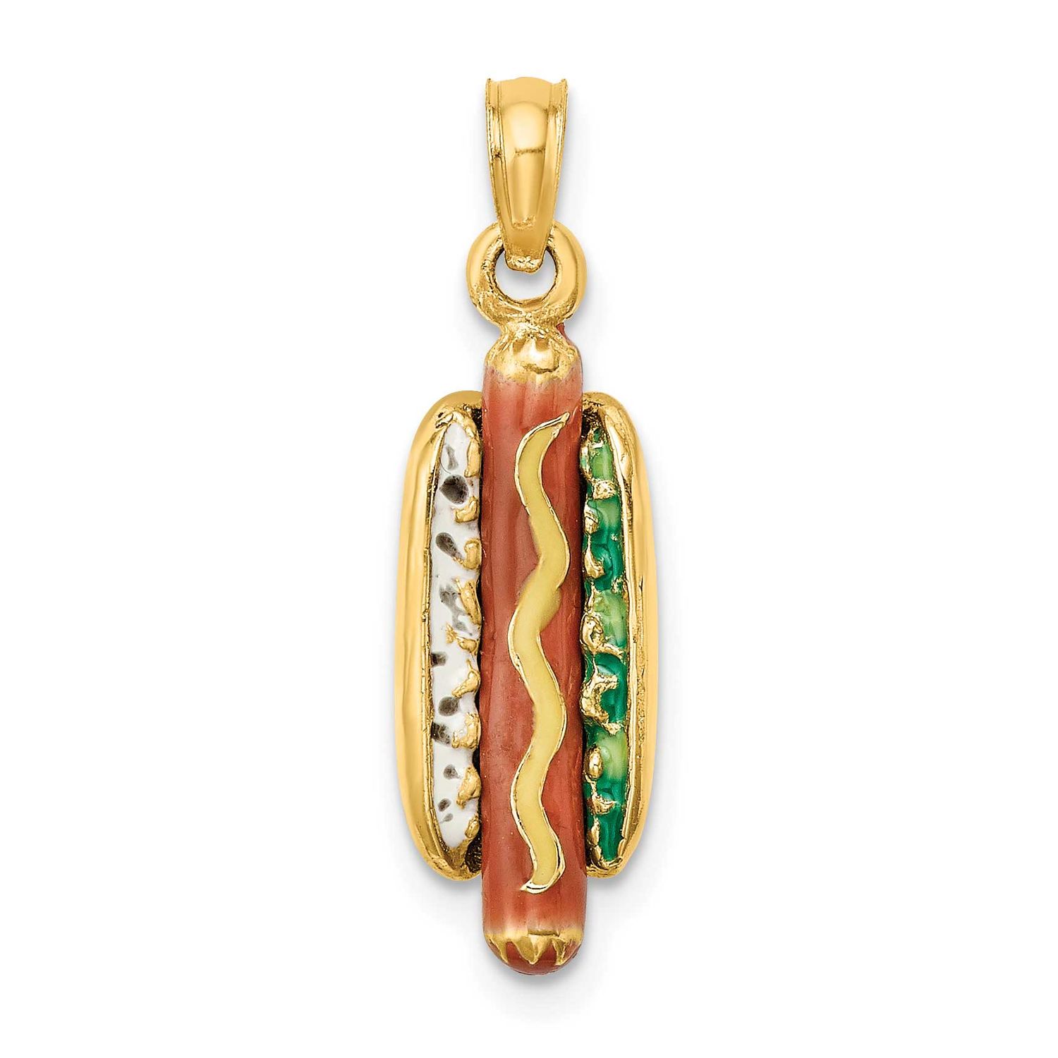 3-D Enamel Hot Dog with Bun Charm 14k Gold, MPN: K6816, UPC: 637218124442