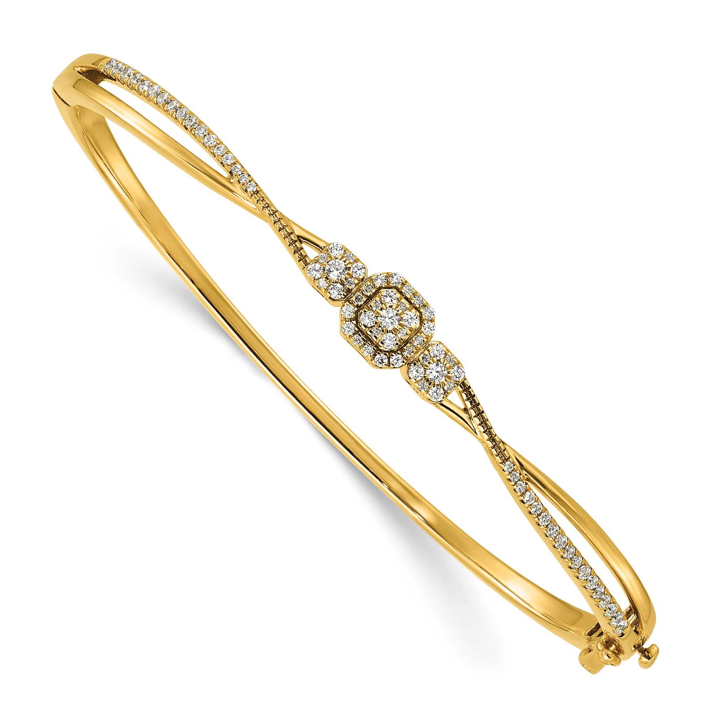 Textured Diamond Fashion Hinged Bangle 14k Gold Polished, MPN: BM10794-050-YAA, UPC:
