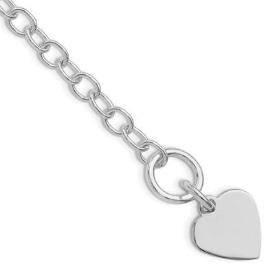 Engraveable Heart Charm Bracelet Sterling Silver Rhodium-Plated Polished, MPN: QG3283R-7.5, UPC: