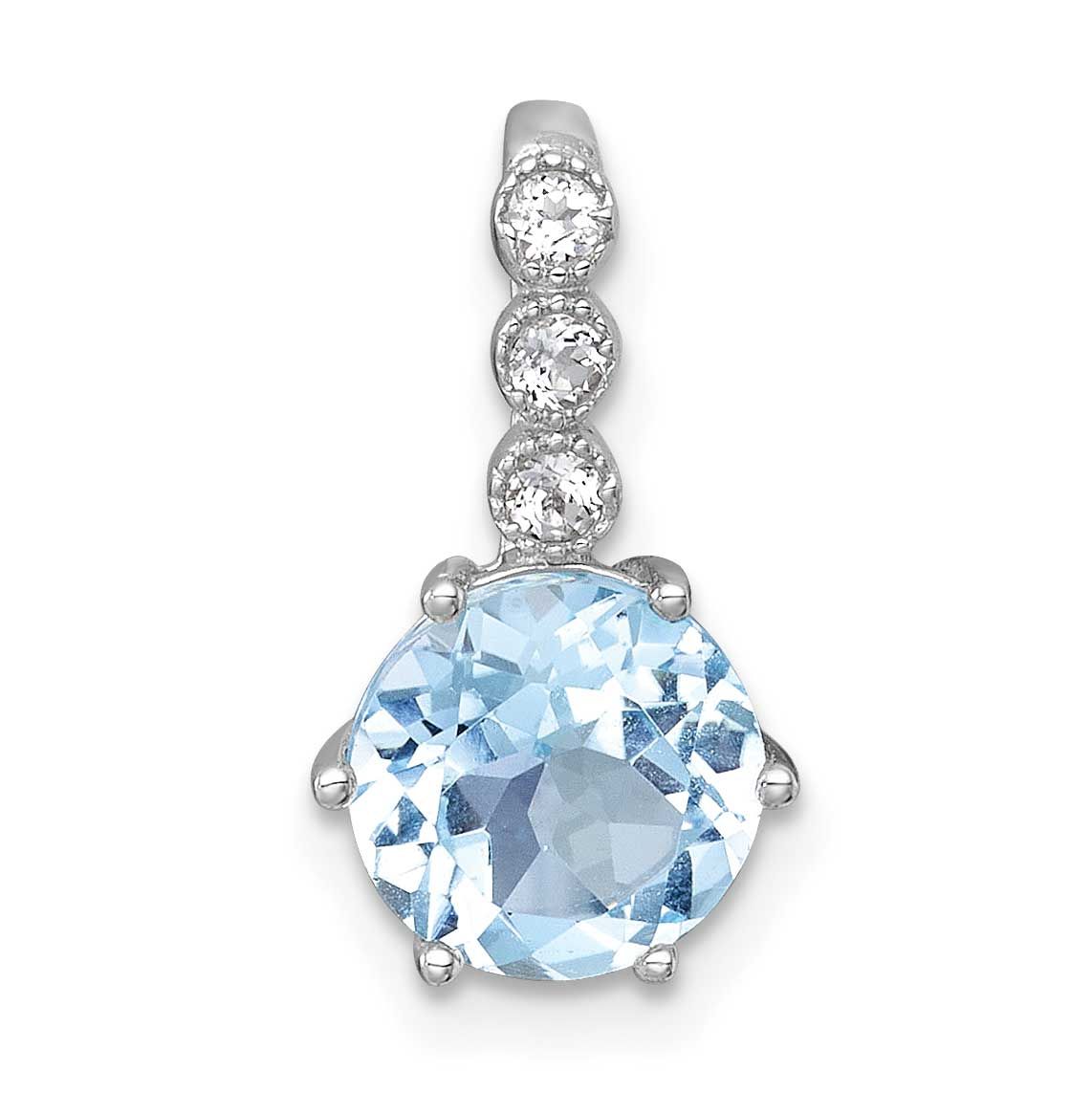 Blue Topaz and White Topaz Chain Slide 16.6 Inch Sterling Silver Rhodium-Plated Polished, MPN: QP59…