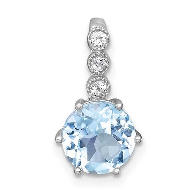 Blue Topaz and White Topaz Chain Slide 16.6 Inch Sterling Silver Rhodium-Plated Polished, MPN: QP59…