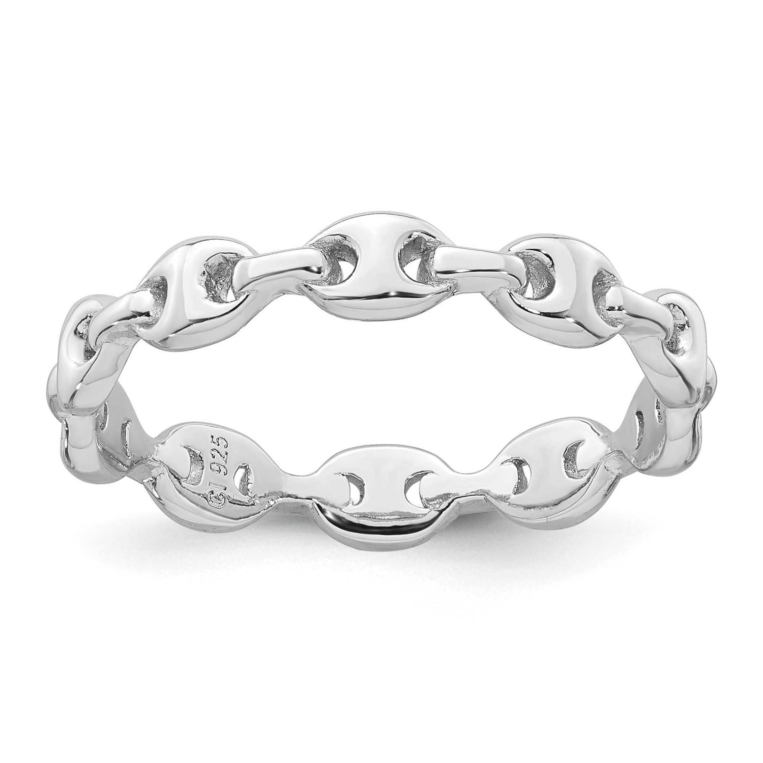 Polished Puffed Mariner Link Ring Sterling Silver Rhodium-Plated, MPN: QR7711, UPC: