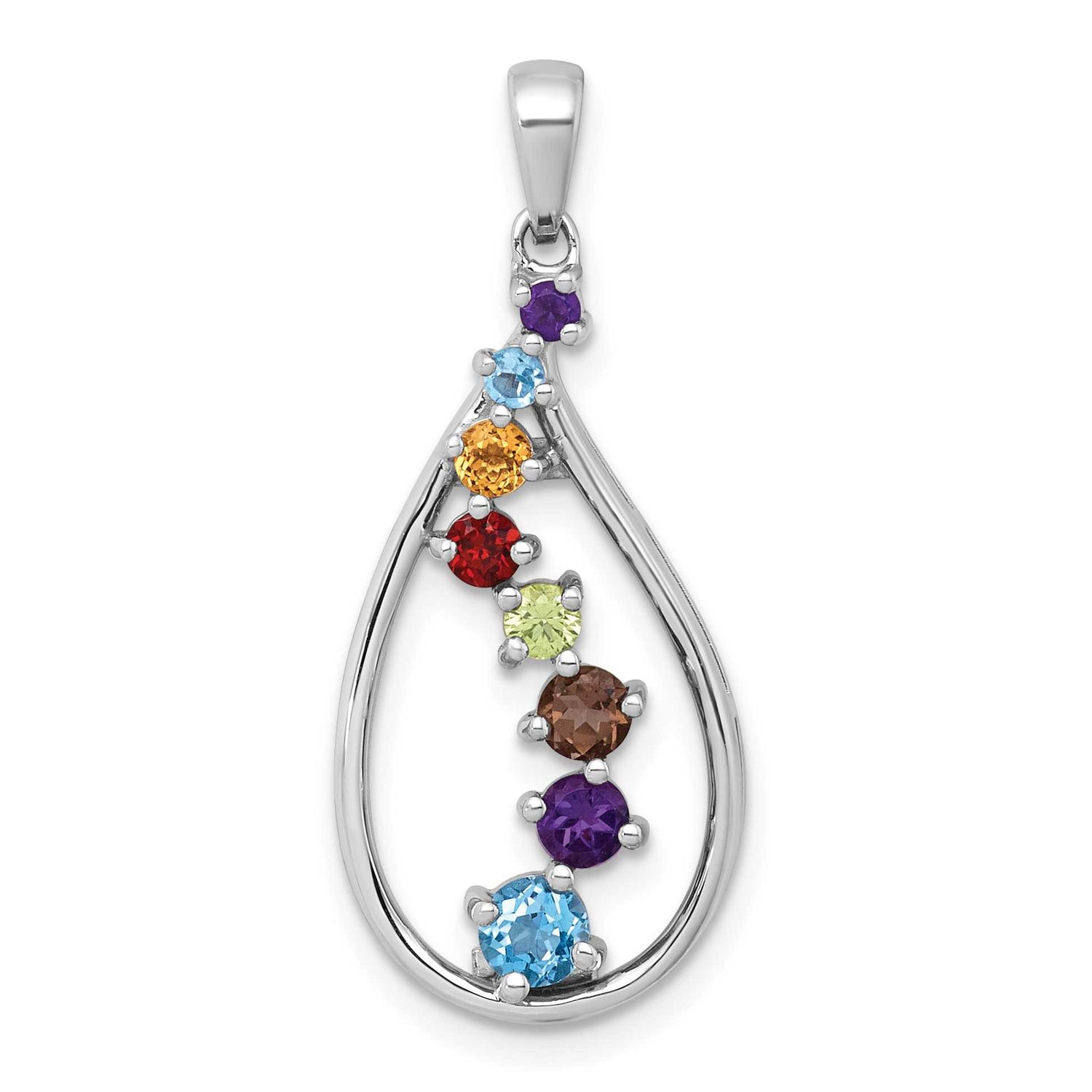 Polished Fancy Multi Gemstone Teardrop Pendant Sterling Silver Rhodium-Plated, MPN: QP6028RB, UPC: