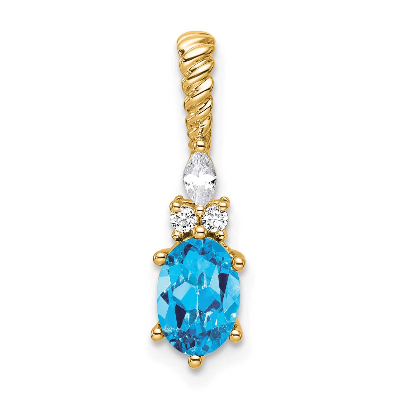 Diamond and Blue Topaz Twisted Chain Slide 21.8 Inch 14k Gold Polished, MPN: PM9791-BT-009-YAA, UPC: