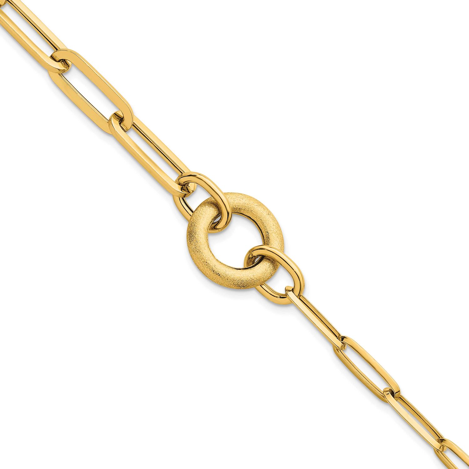 Brushed Paperclip Link with Circle Bracelet 14k Gold Polished, MPN: SF3252-8, UPC: