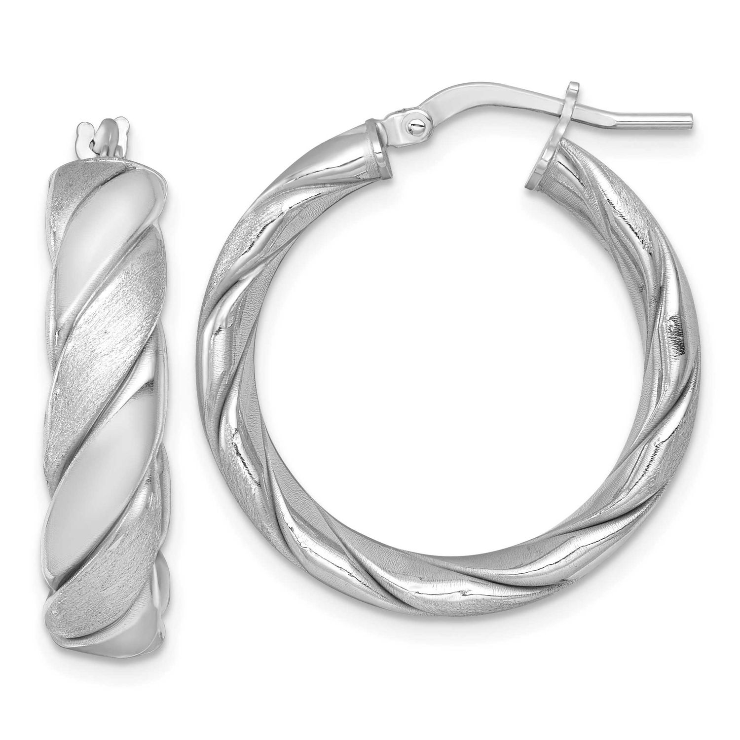 Rhodium-Plated Brushed Textured Hoop Earrings Sterling Silver Polished, MPN: QE17898, UPC: