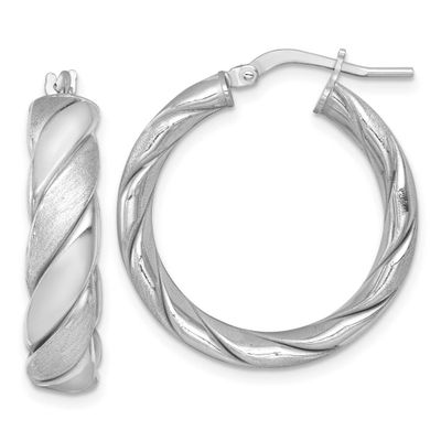 Rhodium-Plated Brushed Textured Hoop Earrings Sterling Silver Polished, MPN: QE17898, UPC: