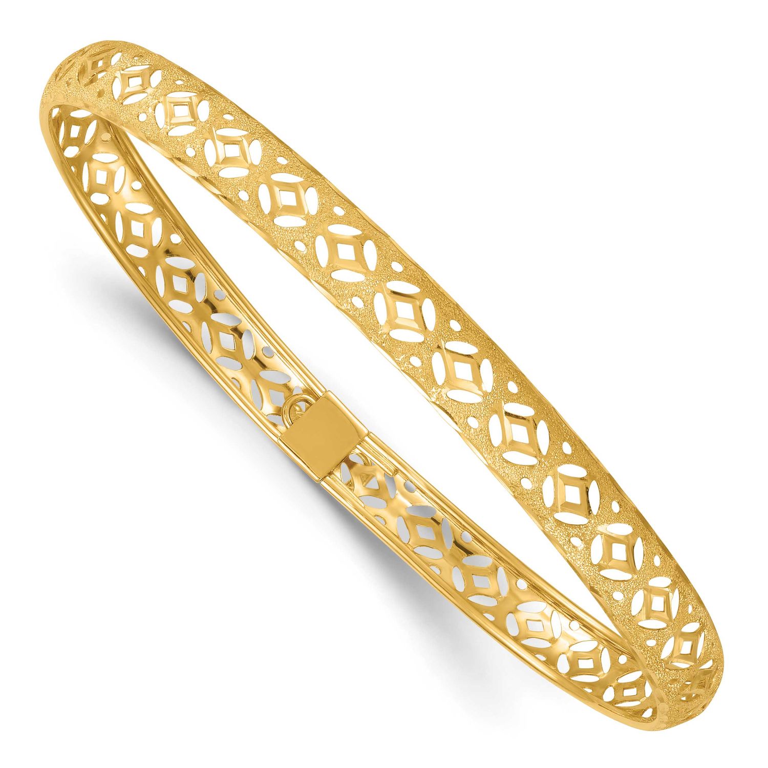 Laser and Diamond-Cut 6.15mm Fancy Design Bangle 14k Gold Polished, MPN: DB763, UPC: