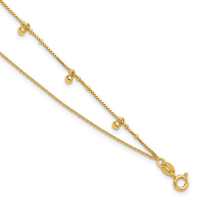Polish/ Beaded 2-Strand 9 Inch Plus 1 Inch Extension Anklet Sterling Silver Gold-Tone, MPN: QG6906G…