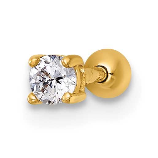 18 Gauge Polished 3.0mm Round CZ Labret Stud 14k Gold, MPN: BD299, UPC: