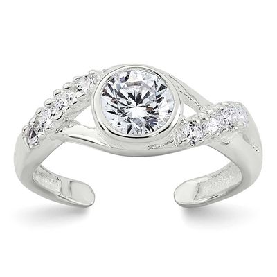 Fancy CZ Twisted Sides Adjustable Toe Ring Sterling Silver Polished, MPN: QR7674, UPC: