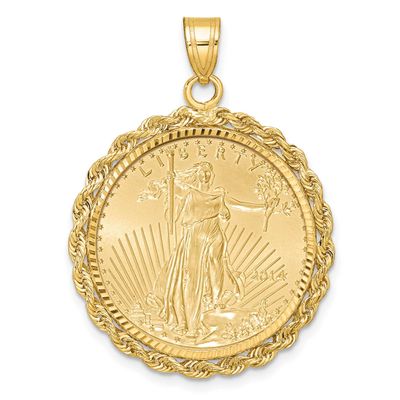 Diamond-Cut Rope Prong Mounted 1/4Oz American Eagle Coin Bezel Pendant 14k Gold, MPN: C3012D_22.0C,…
