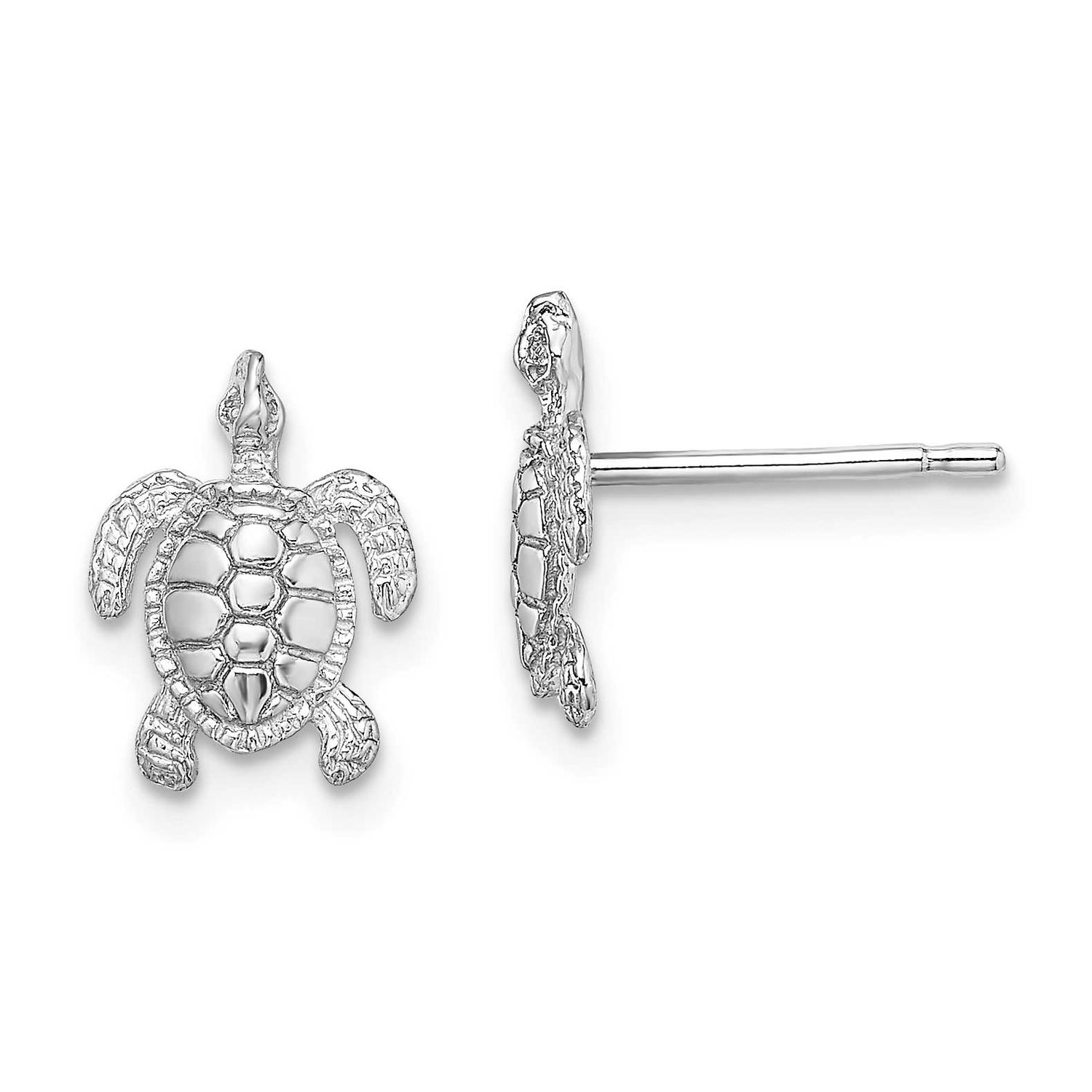 Polished / Textured Sea Turtle Post Earrings 14k White Gold, MPN: TE627W, UPC: 637218173877