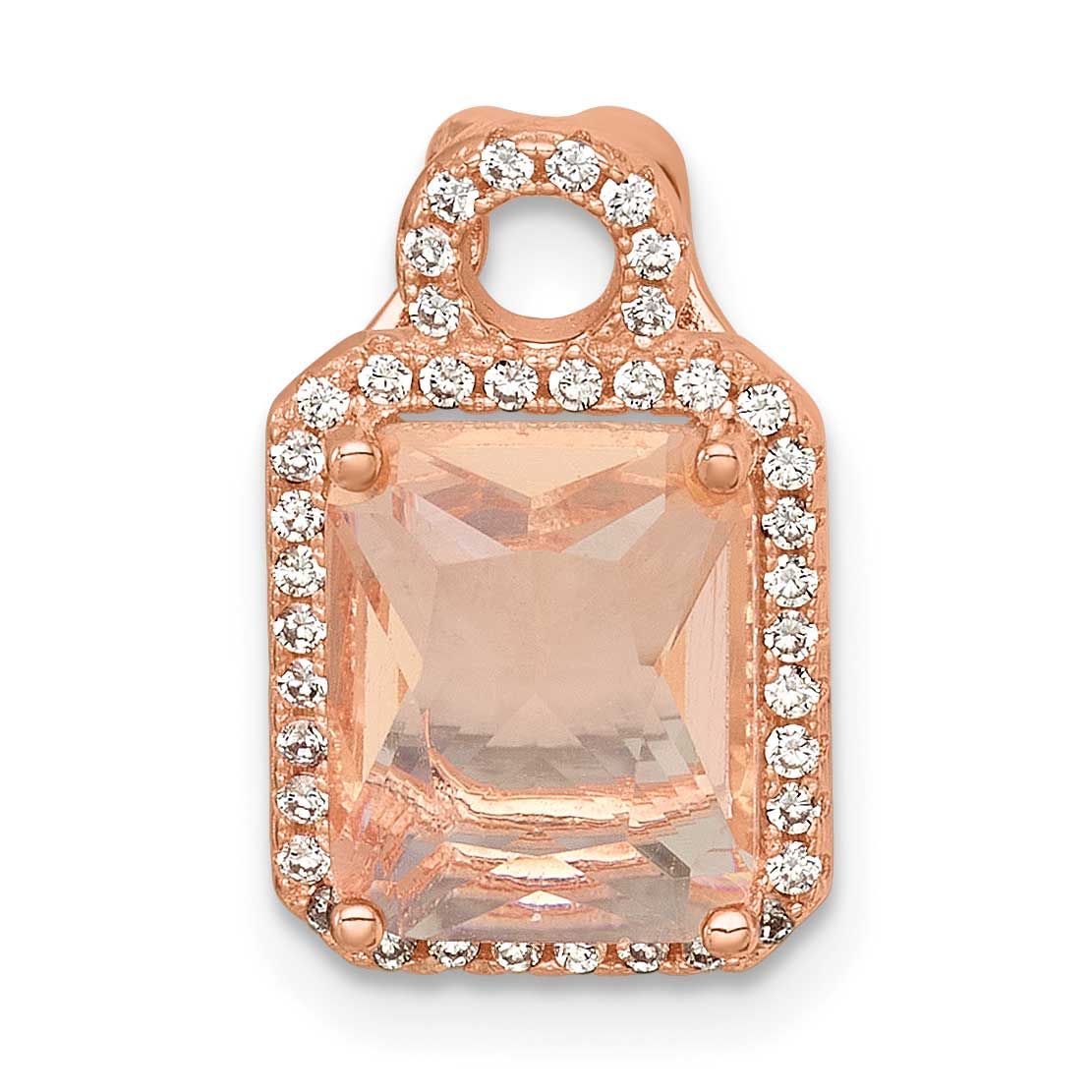 Polished Glass and CZ Chain Slide Pendant 16.7 Inch Sterling Silver Rose-Tone, MPN: QG7176P, UPC: